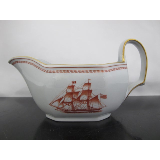 Spode Copeland Red Gold Trim Ships Trade Winds Sauce Gravy Boat W/Underplate For Sale - Image 11 of 14