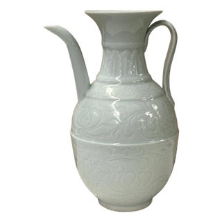 Chinese Porcelain Light Celadon White Underlay Scroll Flower Vase For Sale