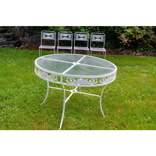 White Molla Wrought Iron, Glass Top Table, Four Chairs, 1940s For Sale - Image 8 of 12