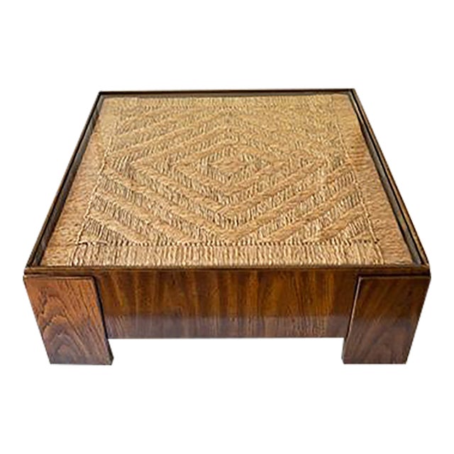 1970's Mid-Century Modern Michael Van Beuren Style Geometric Woven Coffee Table For Sale