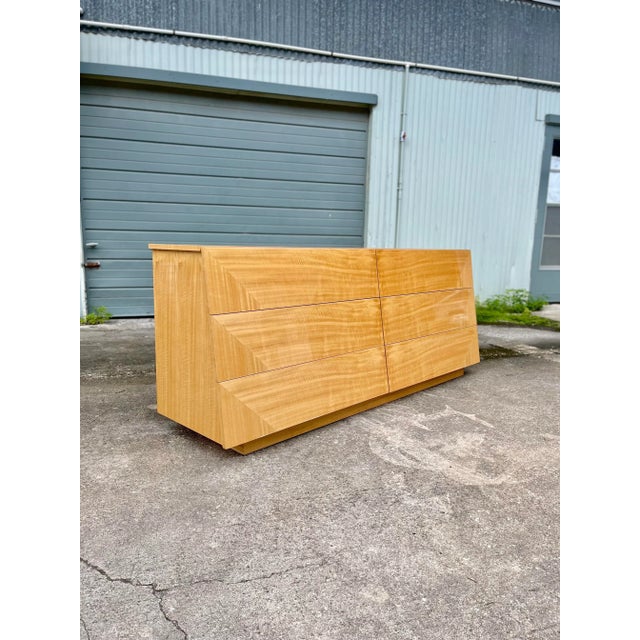 Tan Italian Mid Century Modern Lowboy Dresser With Oblique Tapered Façade | Giorgio Collection Italy For Sale - Image 8 of 13