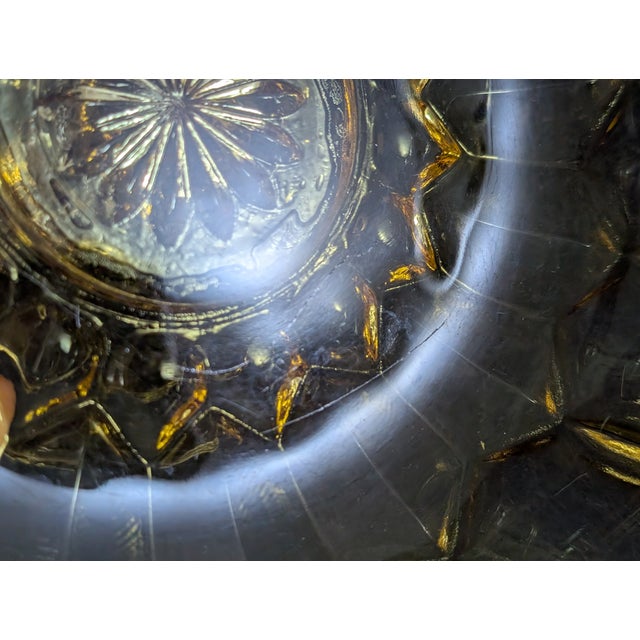 Mid-Century Modern Large Anchor Hocking Fairfield Amber Glass Compote Bowl 8.75" Diameter 1970's For Sale - Image 3 of 6