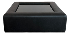 Modern Upholstered Leather Coffee Table with Black Glass Top, 2014