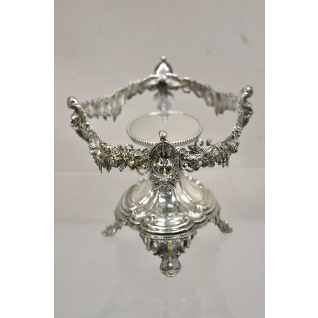 Early 20th Century Antique French Victorian Silver Plated Figural Centerpiece Bowl Pedestal Base For Sale - Image 5 of 12