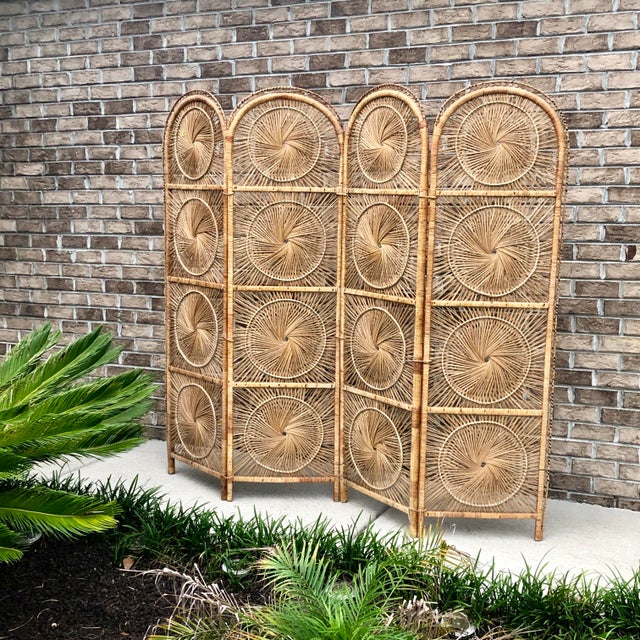 Vintage 4 Panel Rattan Screen Room Divider Chairish