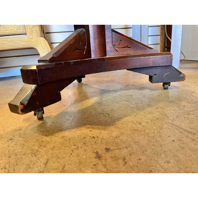 Wood Antique Walnut Wood Revolving Bookcase on Wheels For Sale - Image 7 of 7