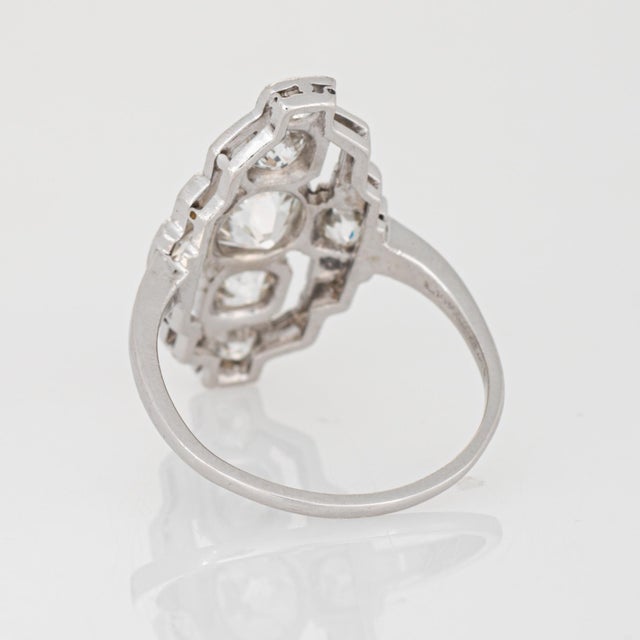 Early 20th Century Vintage Art Deco 1.30ct Diamond Ring Sz 6 Platinum Cocktail Fine Estate Jewelry For Sale - Image 5 of 7