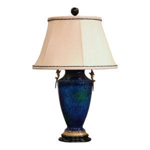 Mid-Century French Painted Ceramic and Bronze Urn Form Table Lamp With Shade