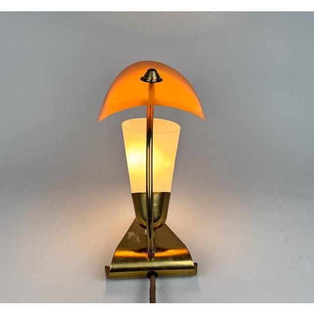 Art Deco Brass & Milk Glass Table Lamp, 1930s For Sale - Image 3 of 13