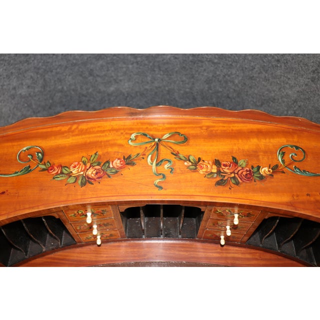 Brown English Made Satinwood Adams Paint Decorated Carlton House Desk With Cubbies For Sale - Image 8 of 18