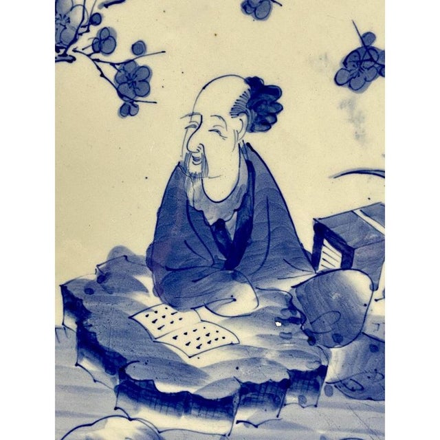 Large Japanese Hand-Painted Blue and White Dish, 19th Century For Sale - Image 4 of 12