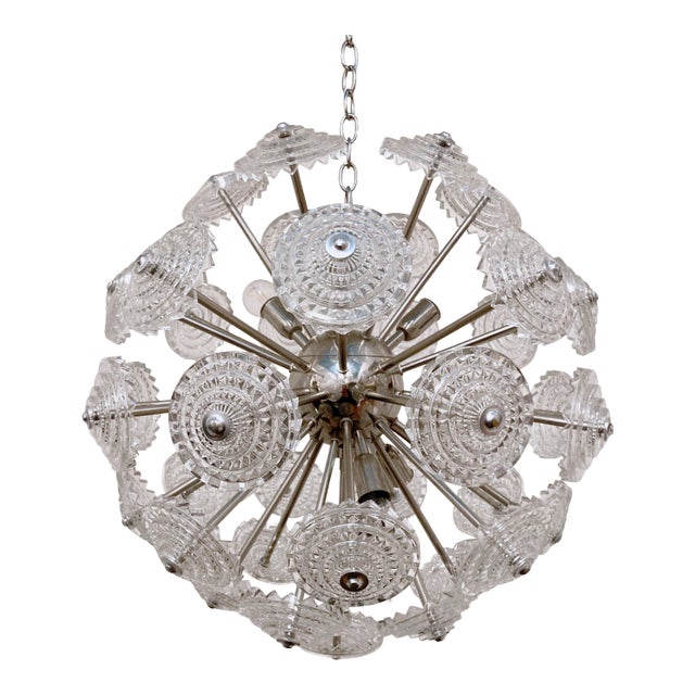 Mid 20th Century Glass & Brass Dandelion Sputnik Chandelier For Sale