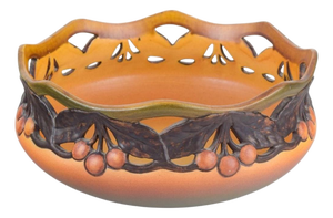 Ipsens Enke Ceramic Bowl with Openwork Rim and Relief of Fruits, 1920s-1930s