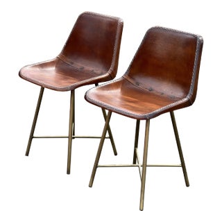 1960s Vintage Leather Wrapped Bucket Chairs - a Pair For Sale