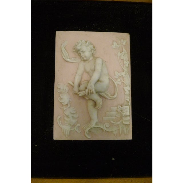 Vintage Bisque Porcelain Cherub Plaques in a Custom Frame. (4 Figures) For Sale - Image 14 of 18