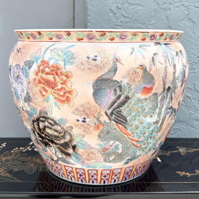 Vintage Chinese Hand Painted Porcelain Fish Bowl Vase For Sale In West Palm - Image 6 of 7
