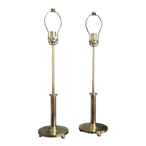 Polished Brass Mid-Century Modern Table Lamps (Pair) With Stepped Base