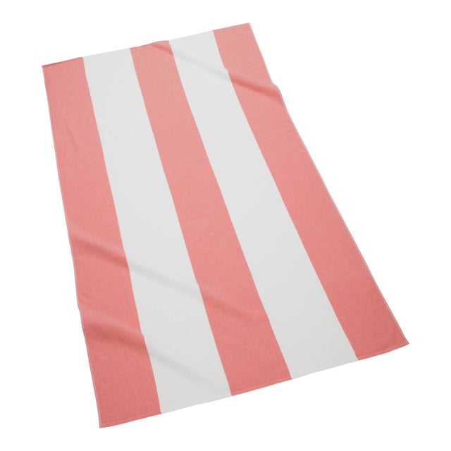 Block Stripe Beach Towel in Coral/White For Sale