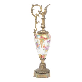 Painted and Enamelled Porcelain and Bronze Ewer, 19th Century For Sale