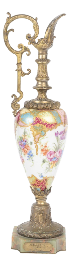 Painted and Enamelled Porcelain and Bronze Ewer, 19th Century