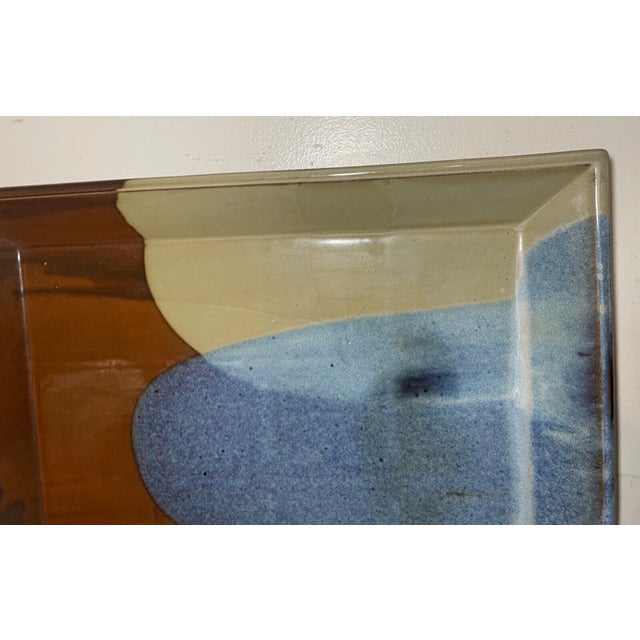 Large Vintage Handmade John Shedd Square Pottery Gazed Centerpiece Dish Platter For Sale - Image 9 of 13