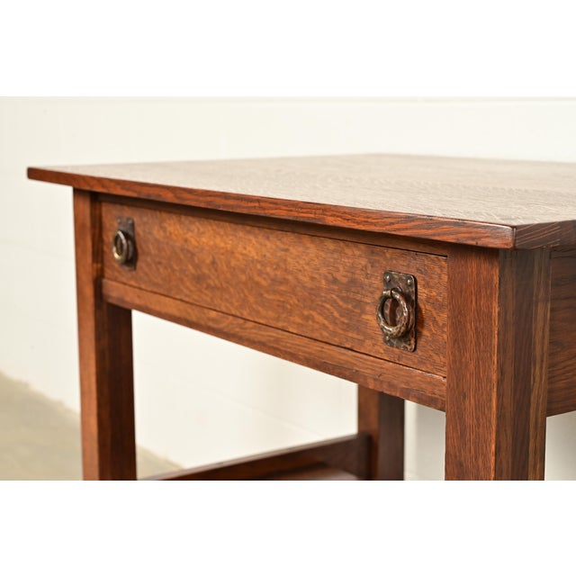 Lifetime Furniture Antique Mission Oak Arts & Crafts Desk or Library Table, Circa 1910 For Sale - Image 12 of 17