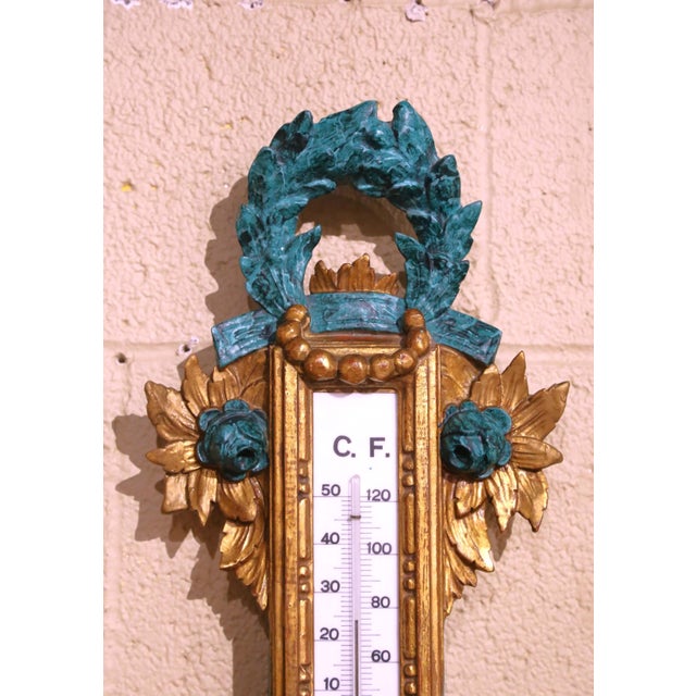 Wood 19th Century French Louis XVI Carved Painted and Gilt Barometer Thermometer For Sale - Image 7 of 10