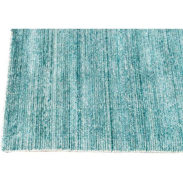 2010s Apadana Teal Modern Bamboo/Silk Boho Handmade Rug For Sale - Image 5 of 7