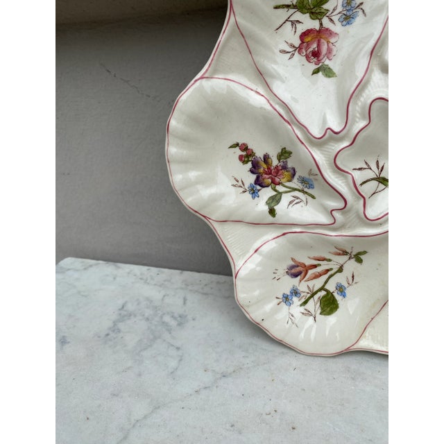 French Majolica Flowers Oyster Plate Longchamp, Circa 1900 For Sale - Image 3 of 8