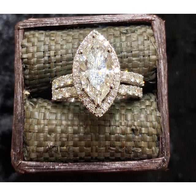 14k White Gold 8-1/2 CTTW Lab-Grown Marquise Diamond Halo Ring, Size 5, 2 Pieces For Sale - Image 4 of 4