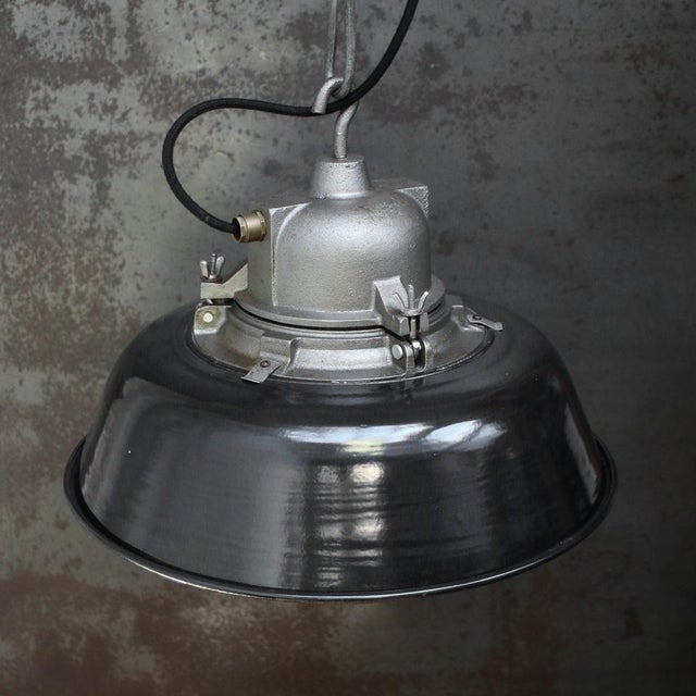 Vintage Industrial Factory Pendant Light in Black Enamel and Cast Iron by Gal For Sale - Image 4 of 5