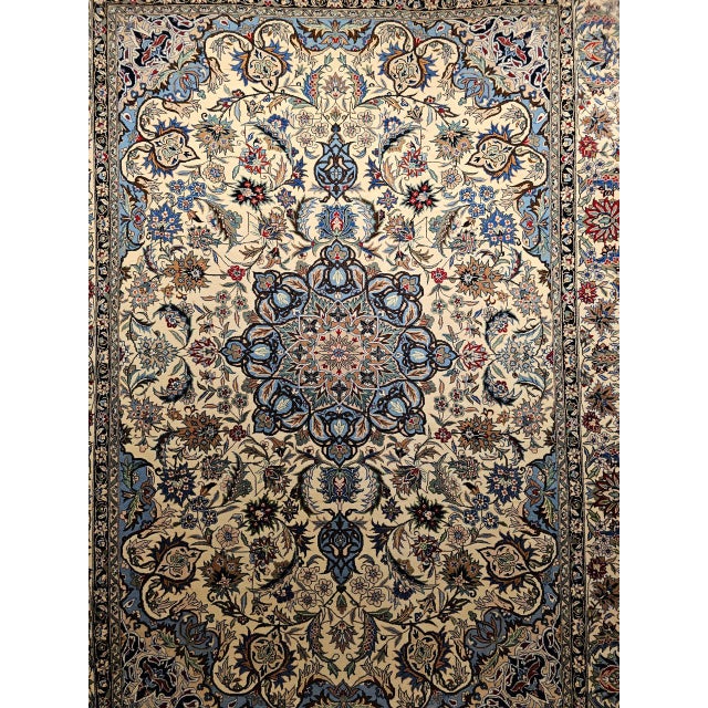 Vintage Tabriz Design Area Rug, Hand-Knotted Wool, Floral Pattern, Ivory & Blue, 6x8 For Sale - Image 18 of 18