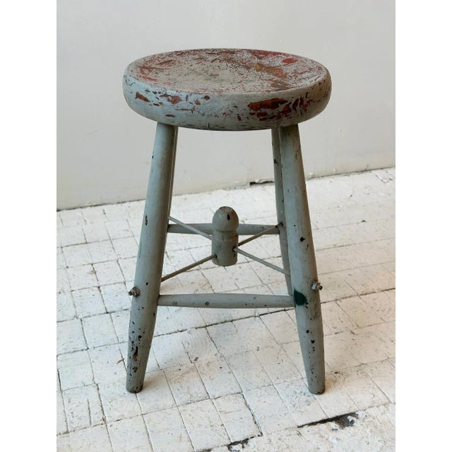 1930s Vintage Grey Painted Stool With Hat Rack Storage, Circa 1920s-30s For Sale - Image 5 of 11