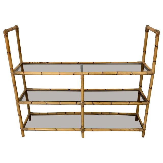 Bamboo Rattan & Smoked Glass Console Bookcase, Italy, 1960s For Sale - Image 13 of 13