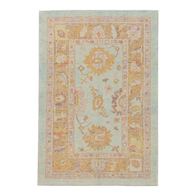 Modern Turkish Oushak Rug 4'1" x 6' For Sale
