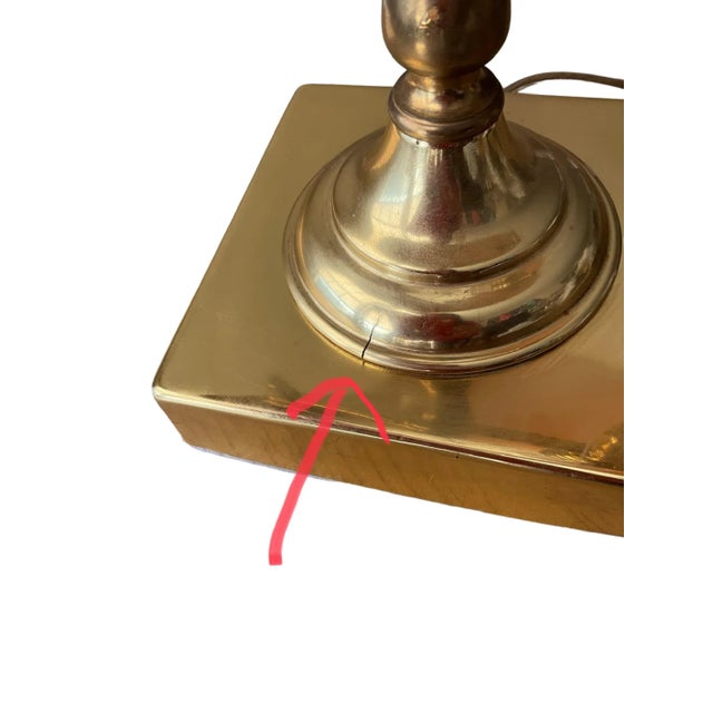 Art Deco Mid 20th Century Vintage Brass French Bouillotte Table Desk Lamp With Old Country Theme Lamp Shade For Sale - Image 3 of 7