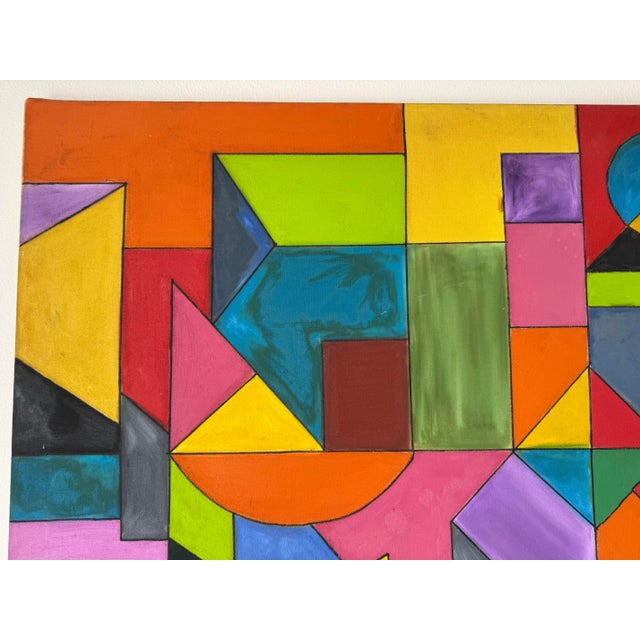 2000 - 2009 2003 Vintage Daniel Colorful Geometric Abstract Oil on Canvas Painting – Unframed For Sale - Image 5 of 10