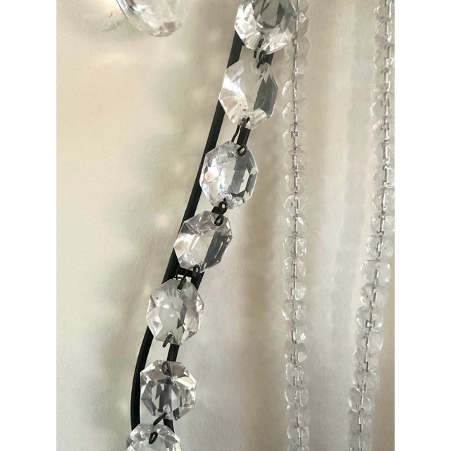 Pair Classical Sconces With Lyre Shape, Circa 1920, Black Iron With Crystal, Restored. For Sale In Chicago - Image 6 of 7