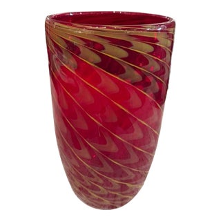 Vintage Red and Gold Murano Glass Vase For Sale