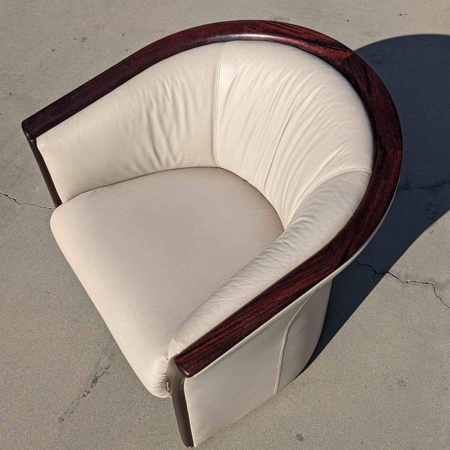 1970s Ekornes Rosewood and Cream Leather Barrel Armchair For Sale - Image 12 of 17