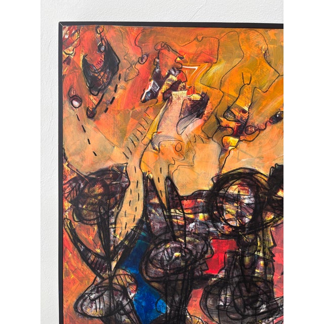 Wood Benjamín De León Dominican Expressionist Figurative Mixed Media Painting For Sale - Image 7 of 10