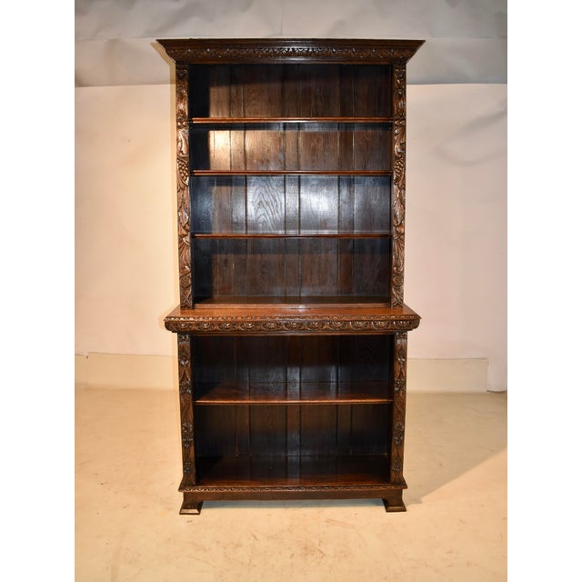 19th Century English Oak Tall Carved Bookcase For Sale - Image 4 of 10