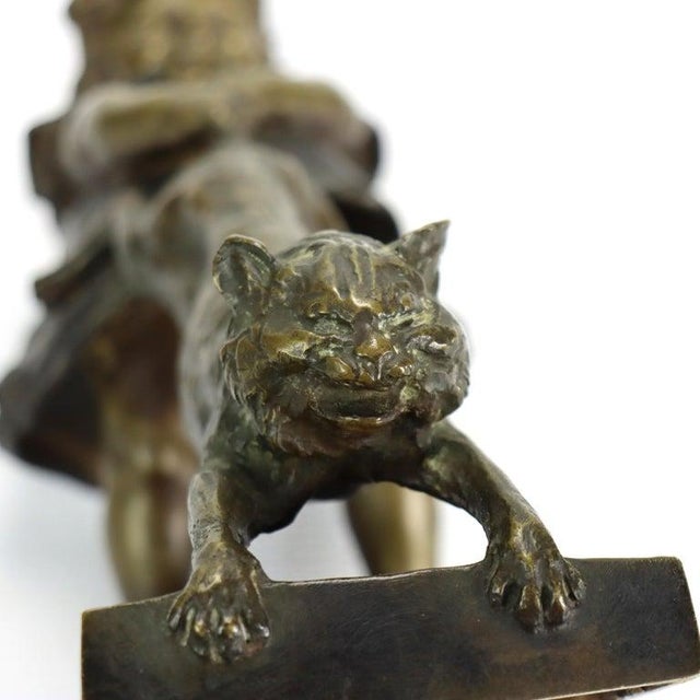 Antique Juan Clara 1st Edition Bronze Figure “Toddler With Cat” Signed C1900 For Sale - Image 9 of 10