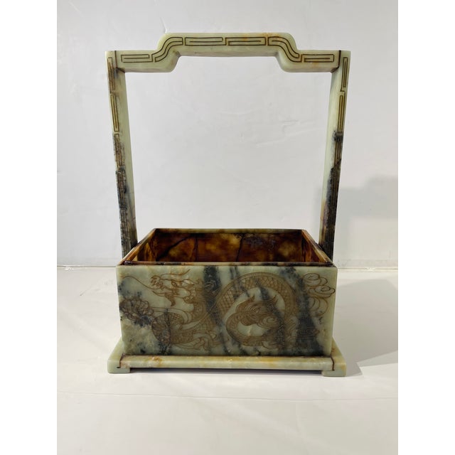 Celadon 1940s Chinese Qing Dynasty Soapstone Basket Box For Sale - Image 8 of 11