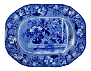 Early Clews Staffordshire Blue Transferware Well & Tree 'Coronation' Large Meat Platter