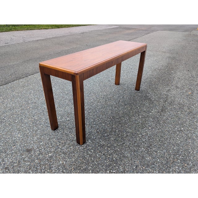 Wood Mid Century Wall Console Walnut Table by Lane For Sale - Image 7 of 14