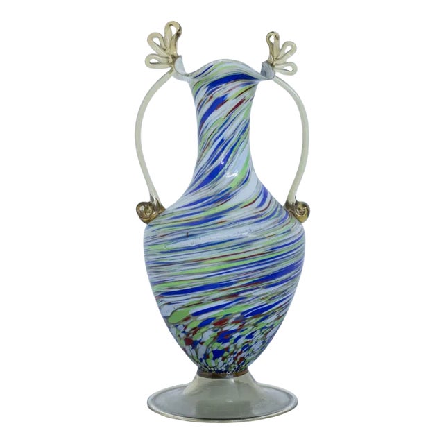 Vintage Colored Murano Glass Vase by Fratelli Toso, 1920s For Sale