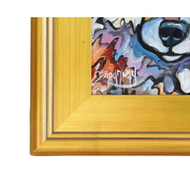 Expressionist Wolf Portrait Painting Including the Antiqued Gold Wood Frame For Sale - Image 10 of 11