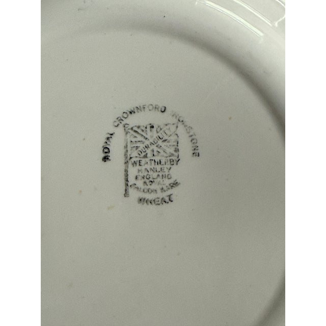 White 1950s Set of Five (5) Royal Crownford Wheat Ironstone 8” Plates, Made in England, Embossed White Ironstone Dinnerware For Sale - Image 8 of 8