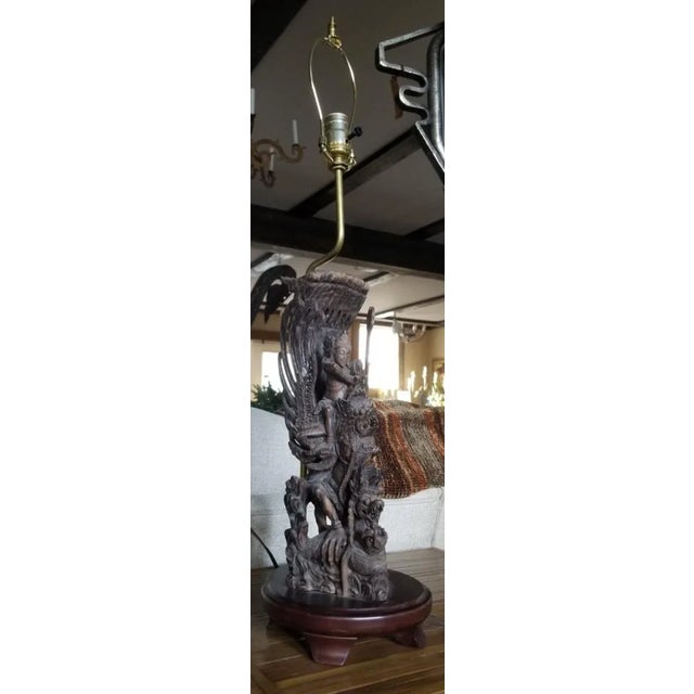1930s Carved Balinese Garuda Sculpure Wooden Lamp For Sale - Image 9 of 9